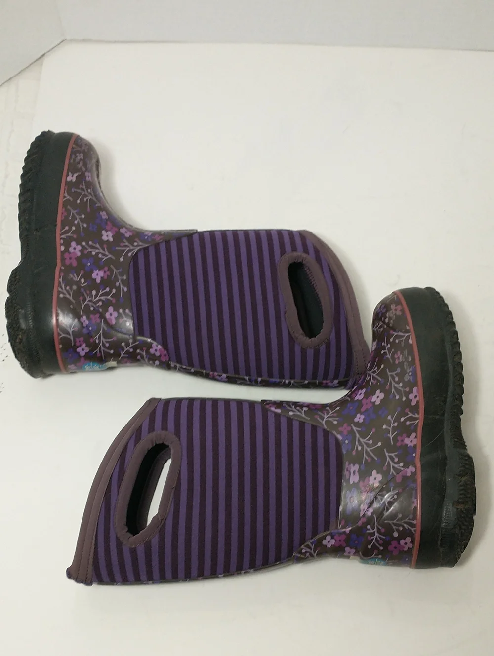 Bogs Waterproof Girls Winter Boots,Rated -30° F, Purple Striped/Flowers, Size 11